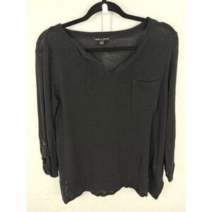 Black Fairy Goth Minimalist Roll Tab Sleeve‎ Top Cable & Gauge Womens L